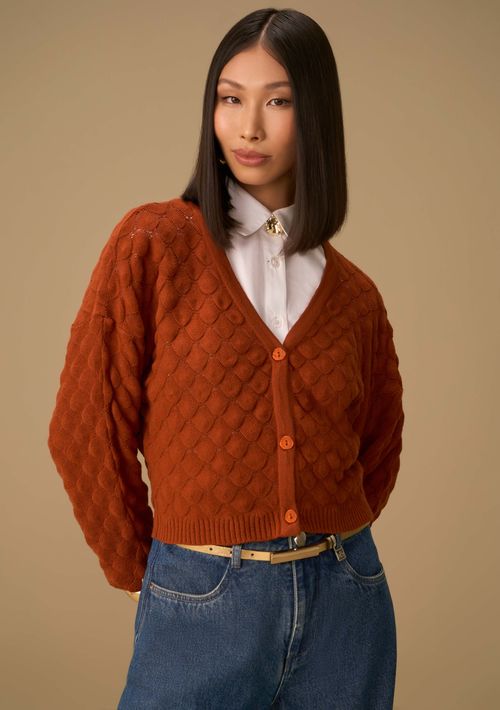 Cardigan Maria.Valentina Tricot Básico Marrom