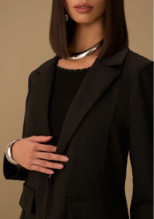 Blazer Maria.Valentina Ajustado Manga Longa Padrão Preto