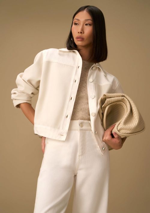 Jaqueta Maria.Valentina Solta Manga Longa Padrão Off White