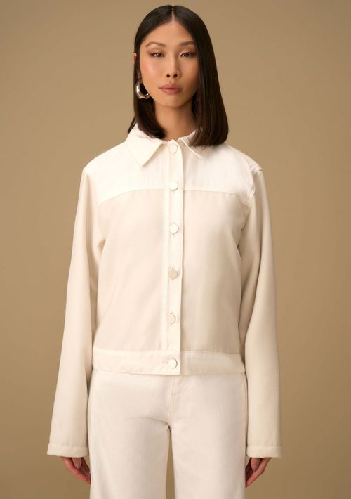 Jaqueta Maria.Valentina Solta Manga Longa Padrão Off White