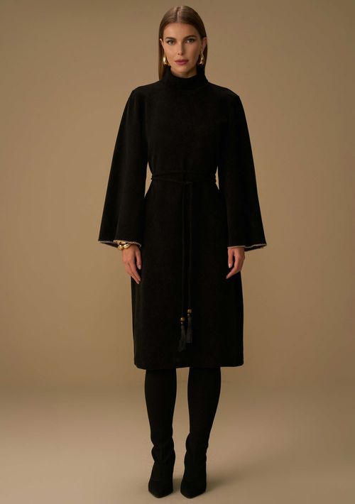 Vestido Maria.Valentina Solto Gola Alta Manga Longa Midi Preto