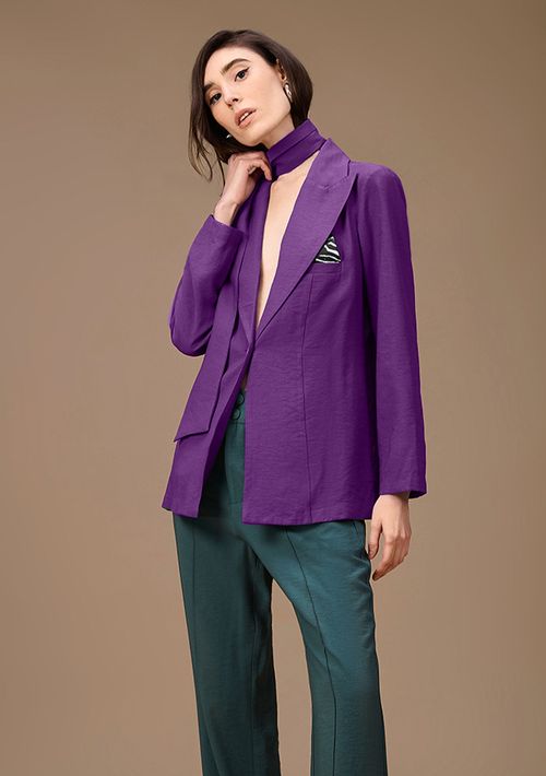Blazer Maria.Valentina Solto Manga Longa Padrão Roxo