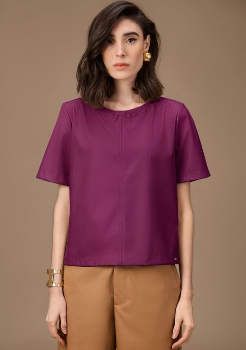 Blusa Maria.Valentina Solta Decote Careca Manga Curta Padrão Roxo