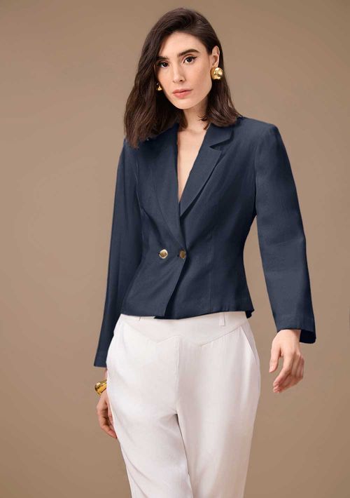 Blazer Maria.Valentina Ajustado Manga Longa Padrão Azul Escuro