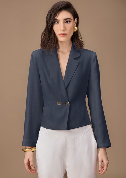 Blazer Maria.Valentina Ajustado Manga Longa Padrão Azul Escuro