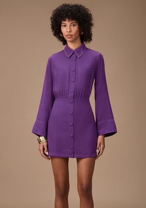 Vestido Maria.Valentina Ajustado Polo Manga Longa Curto Roxo