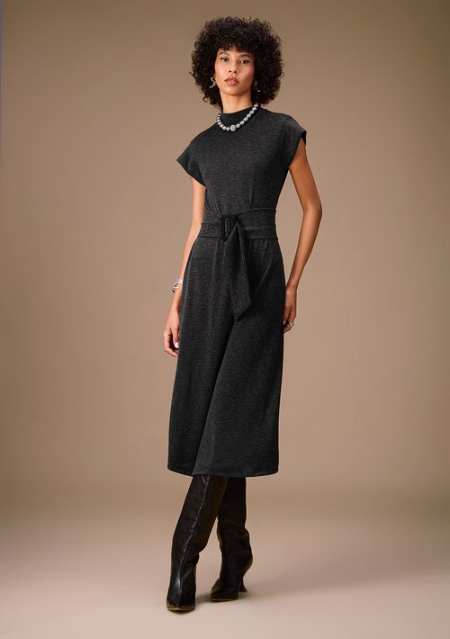 Vestido Maria.Valentina Ajustado Gola Alta Manga Curta Longo Preto