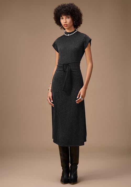 Vestido Maria.Valentina Ajustado Gola Alta Manga Curta Longo Preto
