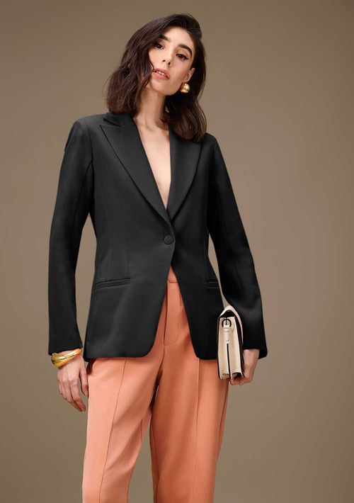 Blazer Maria.Valentina Ajustado Manga Longa Padrão Preto