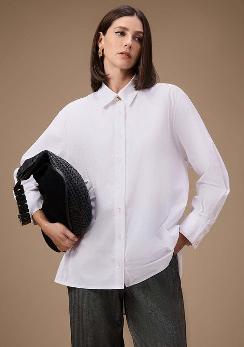 Camisa Maria.Valentina Oversized Polo Manga Longa Padrão Branco