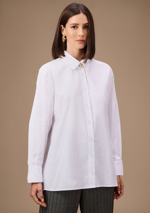 Camisa Maria.Valentina Oversized Polo Manga Longa Padrão Branco