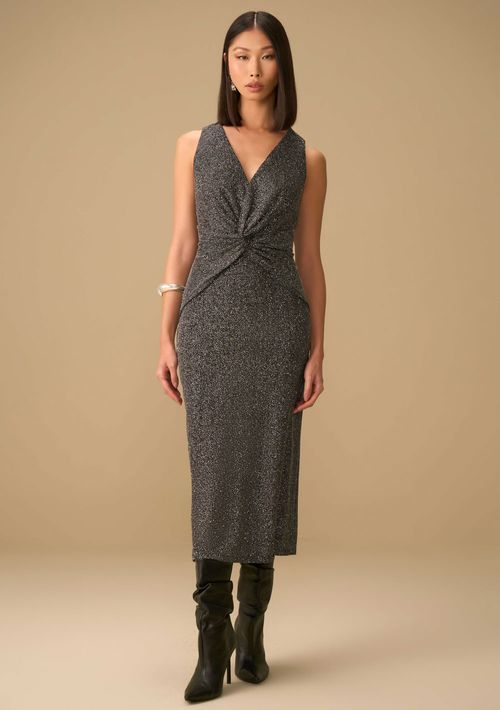 Vestido Maria.Valentina Ajustado Decote V Sem Alça Midi Preto