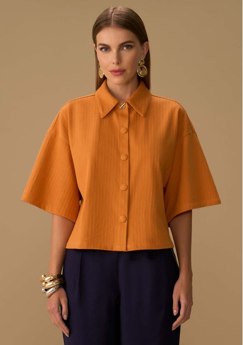 Camisa Maria.Valentina Solta Gola Tradicional Manga Curta Cropped Laranja