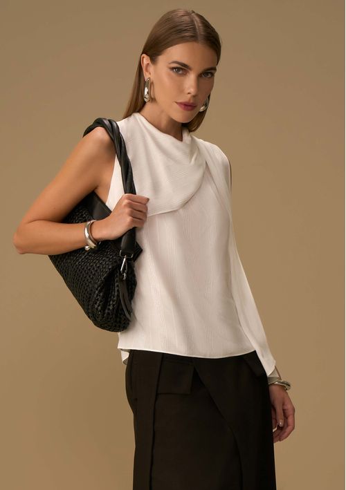 Blusa Maria.Valentina Solta Decote Careca Sem Alça Padrão Off White