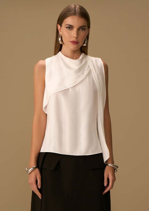 Blusa Maria.Valentina Solta Decote Careca Sem Alça Padrão Off White