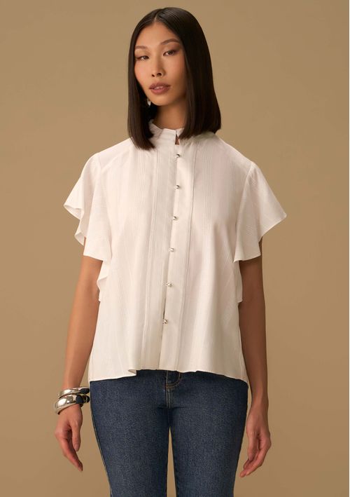 Camisa Maria.Valentina Solta Gola Padre Manga Curta Padrão Off White