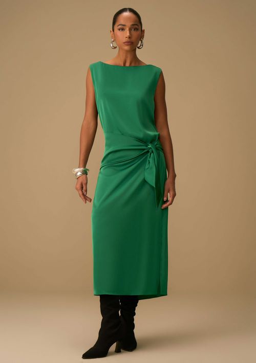 Vestido Maria.Valentina Solto Decote Canoa Sem Manga Longo Verde