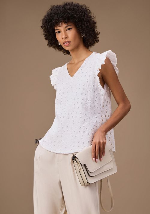 Blusa Maria.Valentina Solta Decote V Manga Curta Padrão Branco