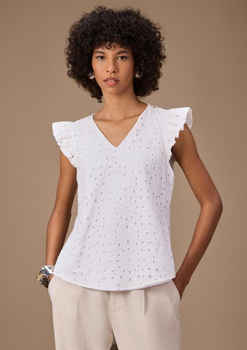 Blusa Maria.Valentina Solta Decote V Manga Curta Padrão Branco