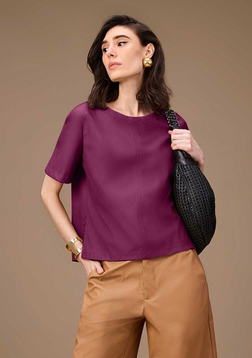 Blusa Maria.Valentina Solta Decote Careca Manga Curta Padrão Roxo
