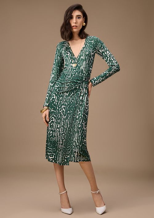 Vestido Maria.Valentina Ajustado Decote Transpassado Manga Longa Midi Verde