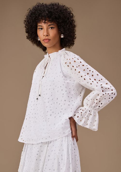 Blusa Maria.Valentina Solta Decote V Manga Longa Padrão Branco