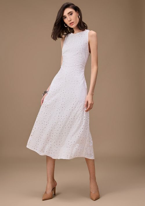 Vestido Maria.Valentina Ajustado Decote Careca Sem Alça Midi Branco