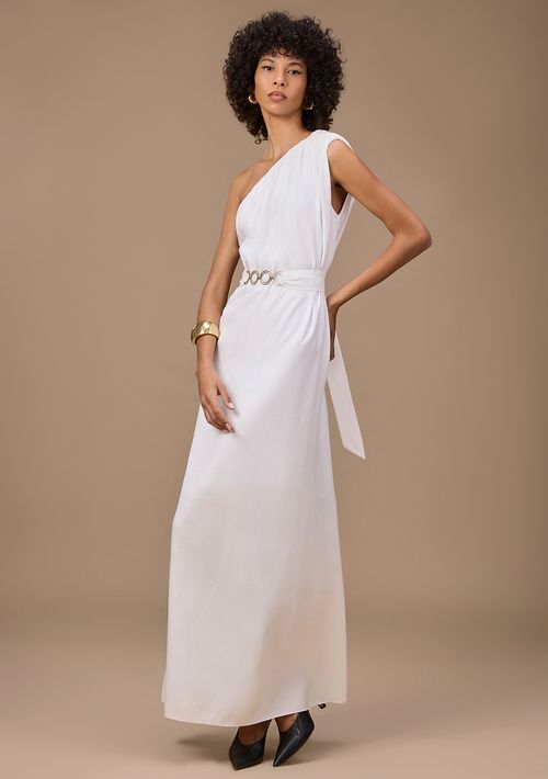 Vestido Maria.Valentina Solto Um Ombro Só Sem Manga Longo Off White