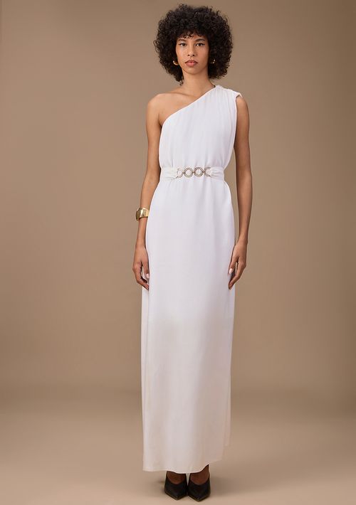 Vestido Maria.Valentina Solto Um Ombro Só Sem Manga Longo Off White