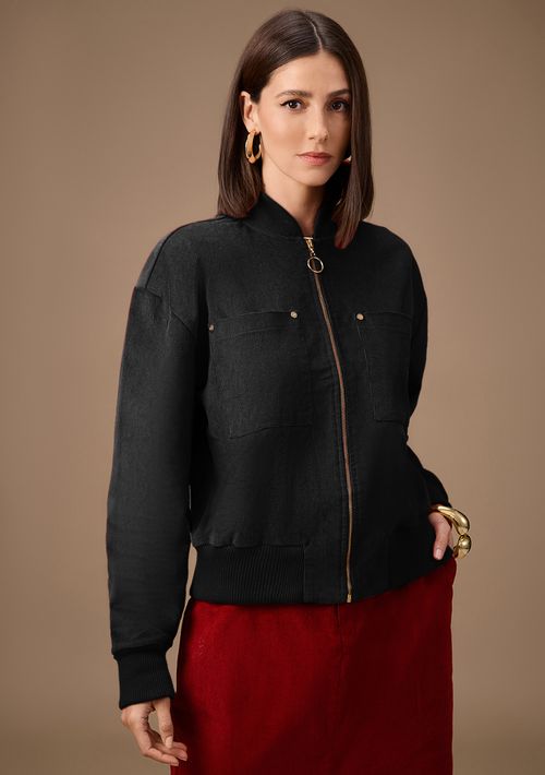 Jaqueta Maria.Valentina Ajustada Manga Longa Padrão Preto