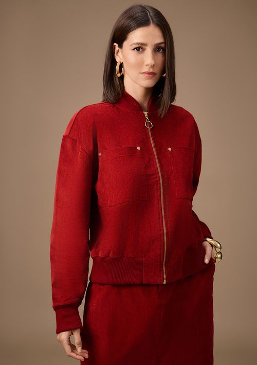 Jaqueta Maria.Valentina Ajustada Manga Longa Padrão Bordo