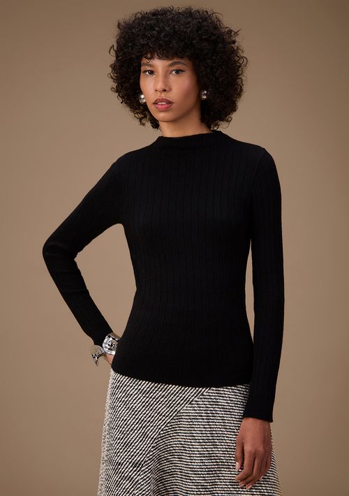 Blusa Maria.Valentina Ajustada Gola Alta Manga Longa Padrão Preto