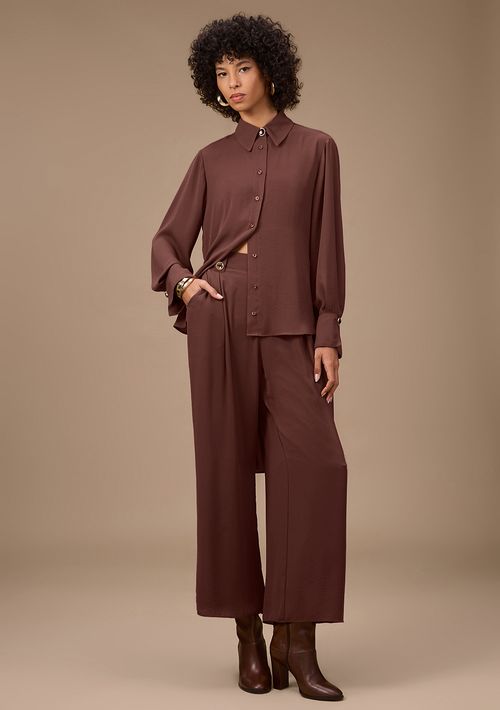 Calça Maria.Valentina Pantalona Alta Marrom