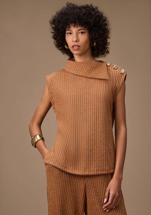 Blusa Maria.Valentina Solta Decote Canoa Sem Alça Padrão Marrom