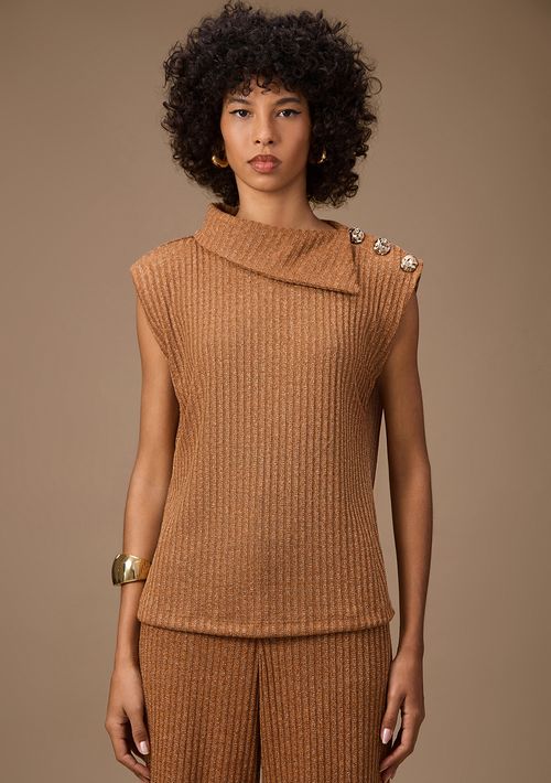 Blusa Maria.Valentina Solta Decote Canoa Sem Alça Padrão Marrom