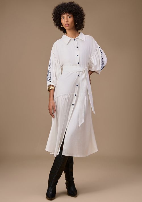 Vestido Maria.Valentina Ajustado Polo Manga 3 Quartos Midi Off White