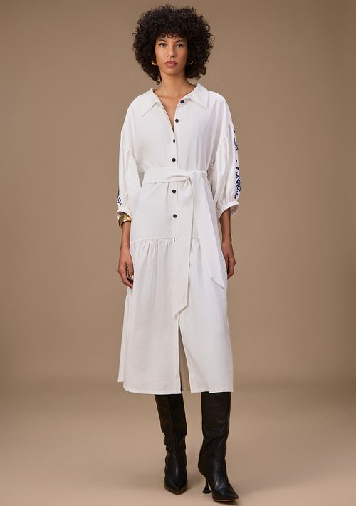 Vestido Maria.Valentina Ajustado Polo Manga 3 Quartos Midi Off White