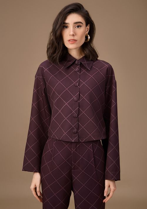 Camisa Maria.Valentina Ajustada Polo Manga Longa Padrão Marrom