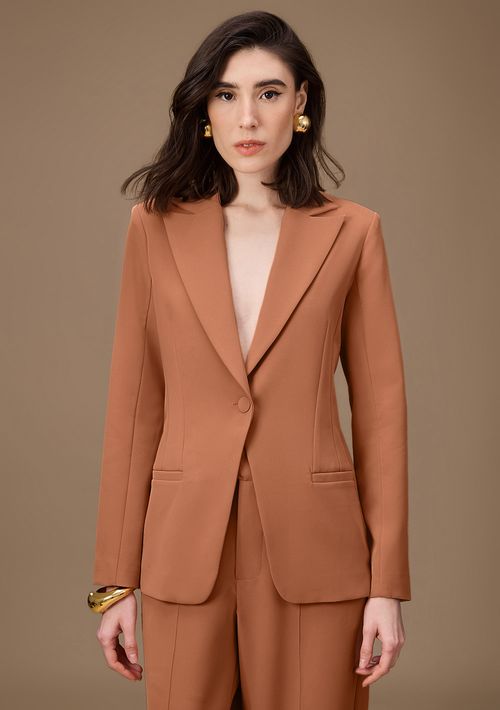Blazer Maria.Valentina Ajustado Manga Longa Padrão Marrom