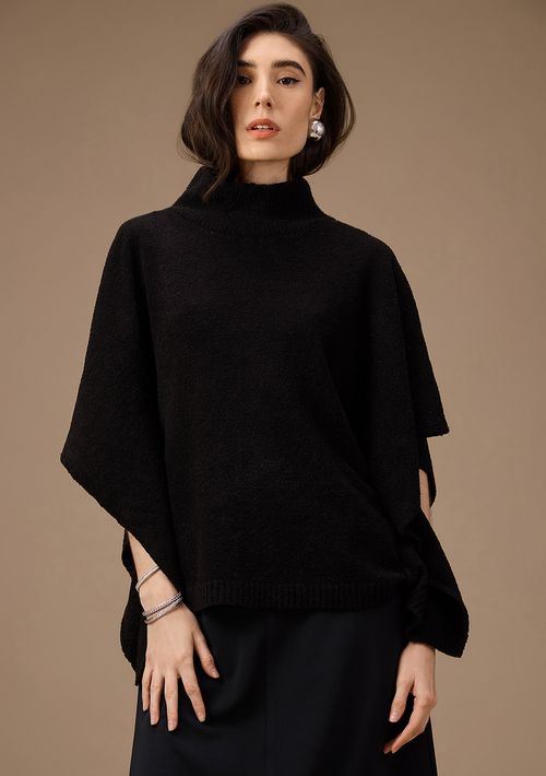 Blusa Maria.Valentina Oversized Gola Alta Manga 3 Quartos Padrão Preto