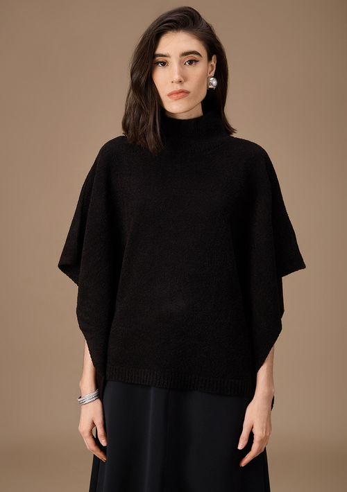 Blusa Maria.Valentina Oversized Gola Alta Manga 3 Quartos Padrão Preto