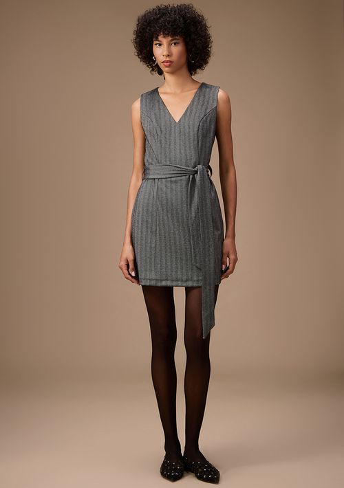 Vestido Maria.Valentina Solto Decote V Sem Manga Curto Cinza