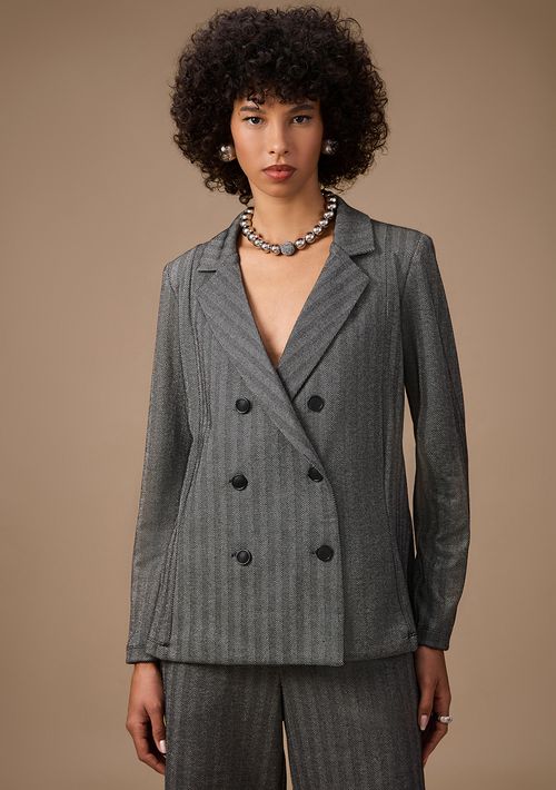 Blazer Maria.Valentina Solto Manga Longa Padrão Cinza