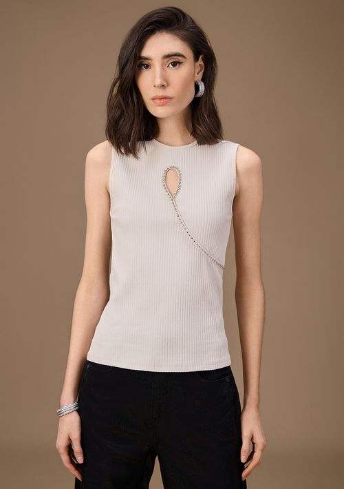 Regata Maria.Valentina Ajustada Decote Careca Padrão Off White