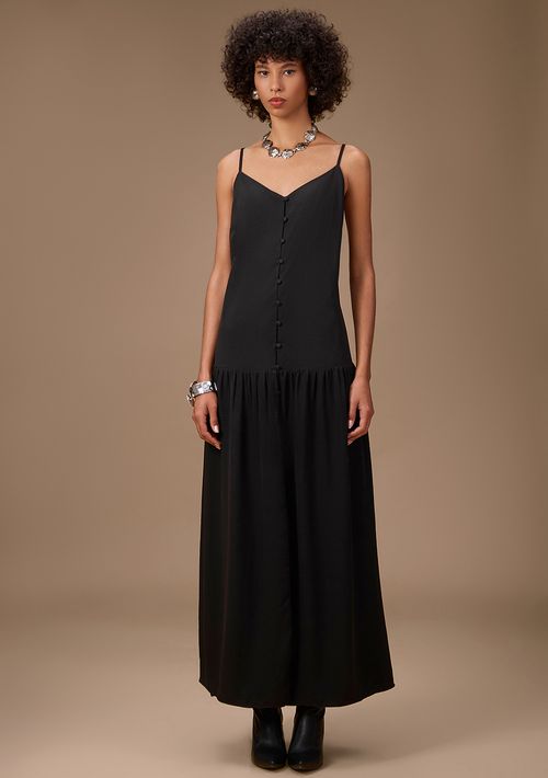 Vestido Maria.Valentina Ajustado Decote V Com Alça Longo Preto