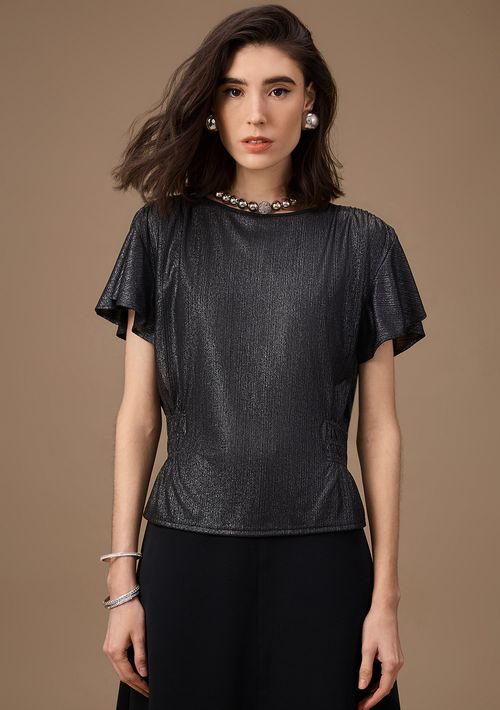 Blusa Maria.Valentina Ajustada Decote Careca Manga Curta Padrão Preto