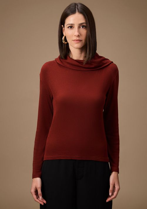 Blusa Maria.Valentina Ajustada Gola Alta Manga Longa Padrão Marrom