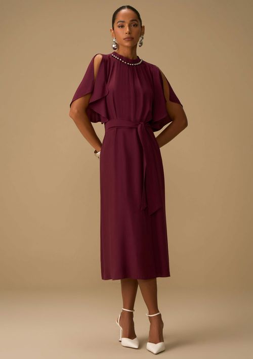 Vestido Maria.Valentina Solto Decote Careca Manga Curta Midi Roxo