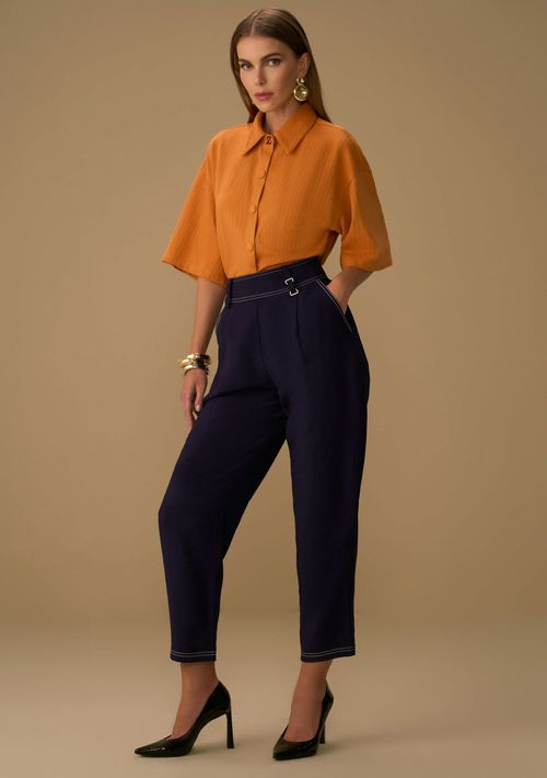 Calça Maria.Valentina Cenoura Alta Azul Escuro