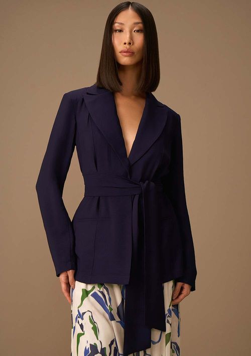Blazer Maria.Valentina Ajustado Manga Longa Padrão Azul Escuro